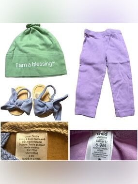 💜💚💙 3-6M Baby Girl Bundle Carter’s Leggings Hat Sandals Cute Outfit Set 💙💚💜